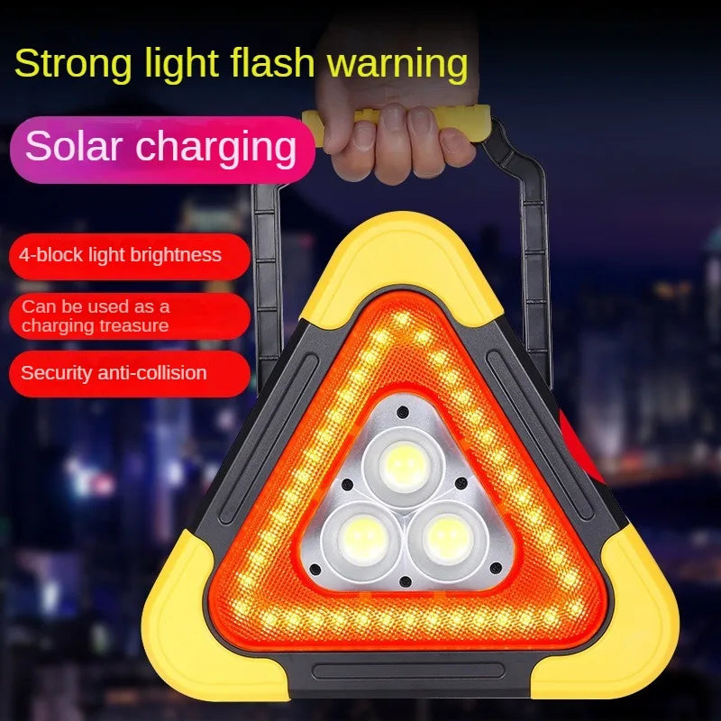 2-IN-1 Solar Emergency Triangular Roadside Warning Light Super Bright LED Work Lights for Car Repairing Camping Hiking Hunting