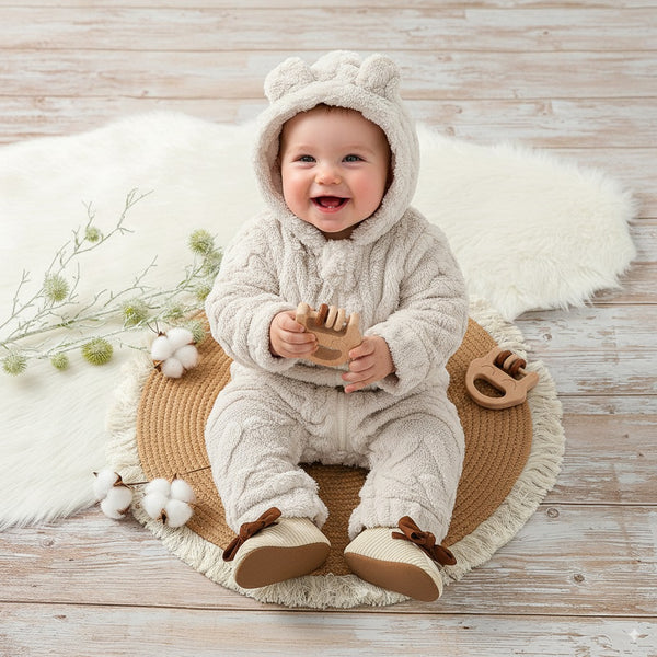 Cubsy - Winter Plüsch Hoodie Jumpsuit, warmes Zip-Up Outfit für Neugeborene