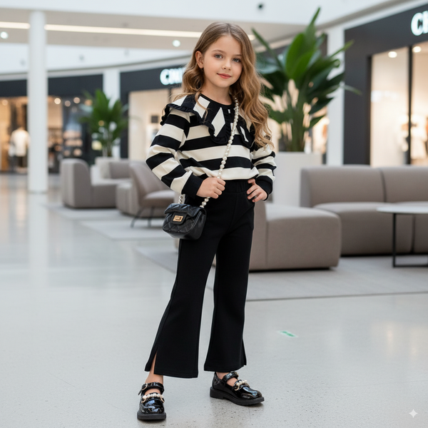 Flarina - 2-teiliges Mode-Set für Mädchen, plissiertes Streifentop & Schlaghose