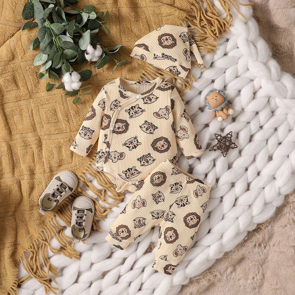 Miniboo - Neugeborenes Baby Junge Outfit Set, 3Pcs lange Ärmel Bodysuit, Hosen & Hut